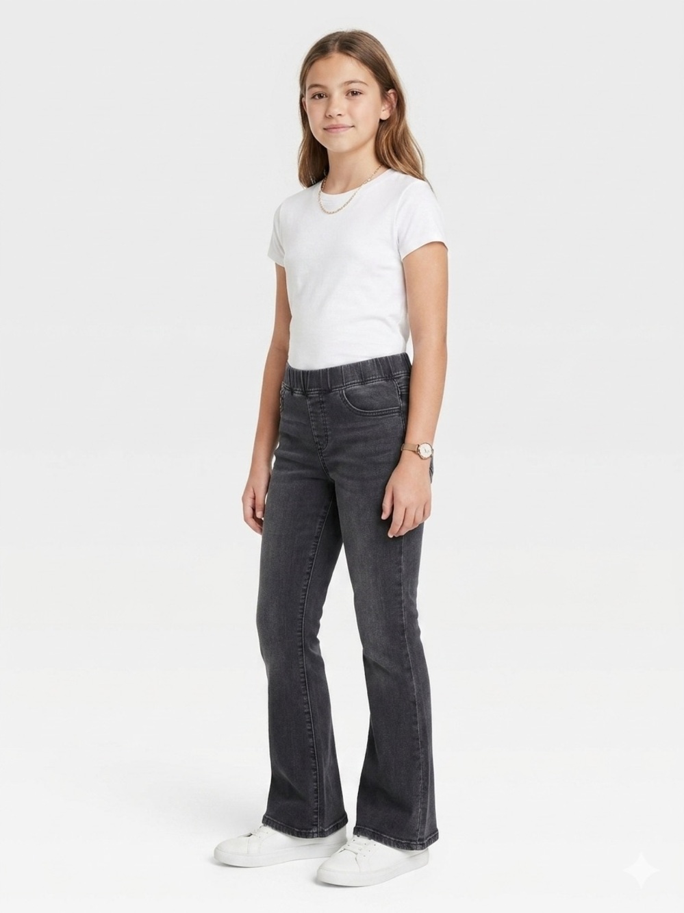 Girls Cat & Jack Flare Jeans Size 12 Black Pull-On Stretch Denim Pants Comfy